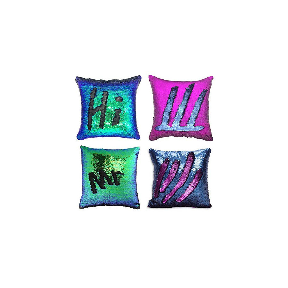 Mocofo - Juego De 4 Fundas De Almohada Con Lentejuelas Brillantes De 40,6 X 40,6 Cm, Decorativas, Para Fiestas, Sof S, Coches (2 Negras Graduales-image