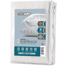 Micropuff Queen Size Pillow Protectors with Zipper - 2 Pack - Soft and Breatheable Pillow Cover. Pillowcase Protects Against Stains, Spills, and Persp