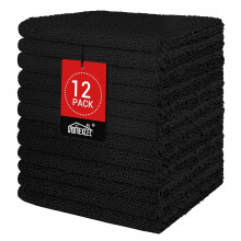 HOMEXCEL Salviette nere, confezione da 12, altamente assorbenti e morbide, in microfibra multiuso, per bagno, hotel, spa, palestra e cucina, 12 x