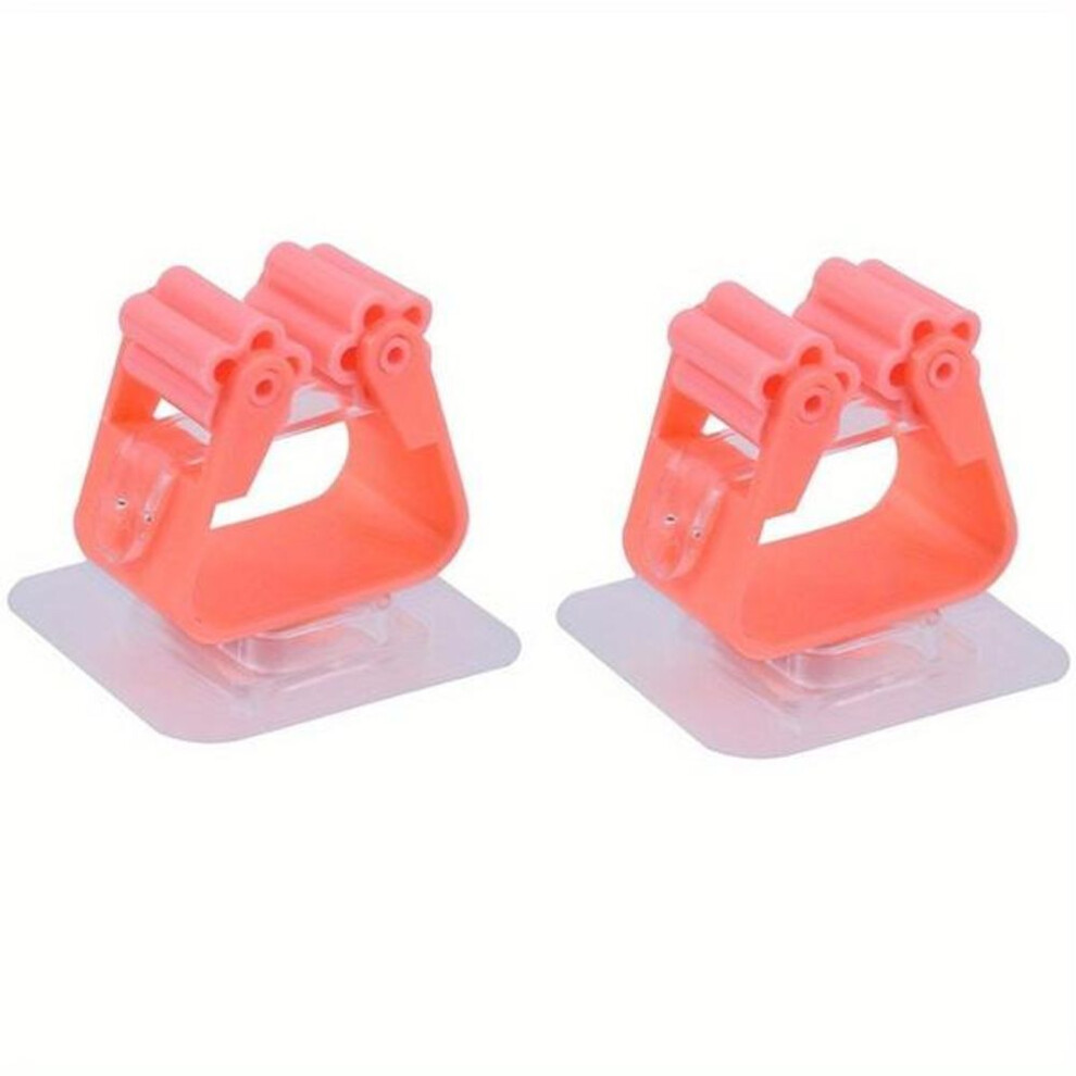 (pink, 2PCS) 2pcs Mop Storage Storage Rack Bathroom Suction Hanging Pipe Traceless Mop Clip Broom Hanger Wall-mounted Waterproof Mop Rack