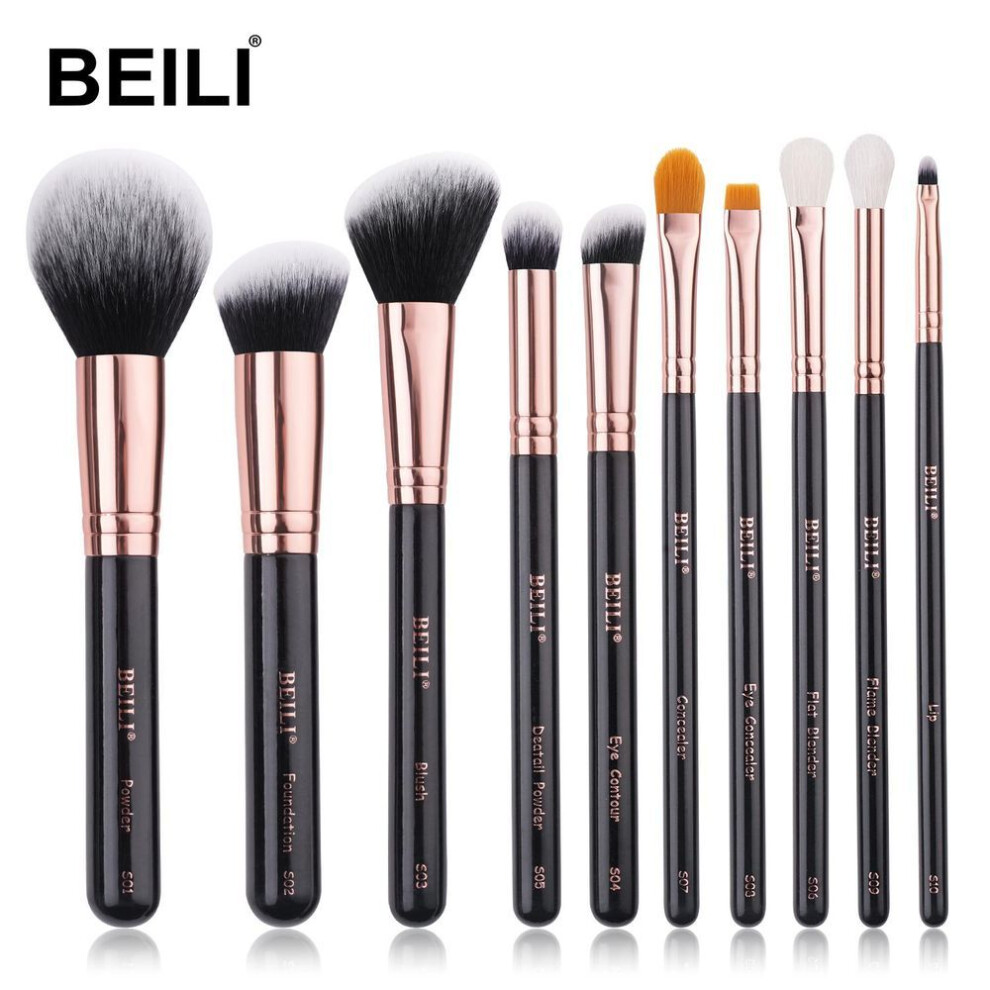 Beili 10pcs Rose Gold Makeup Brushes Set Professional Make Up Tools Foundation Powder Eyeshadow Eyeliner Cosmetics Brush Kits
