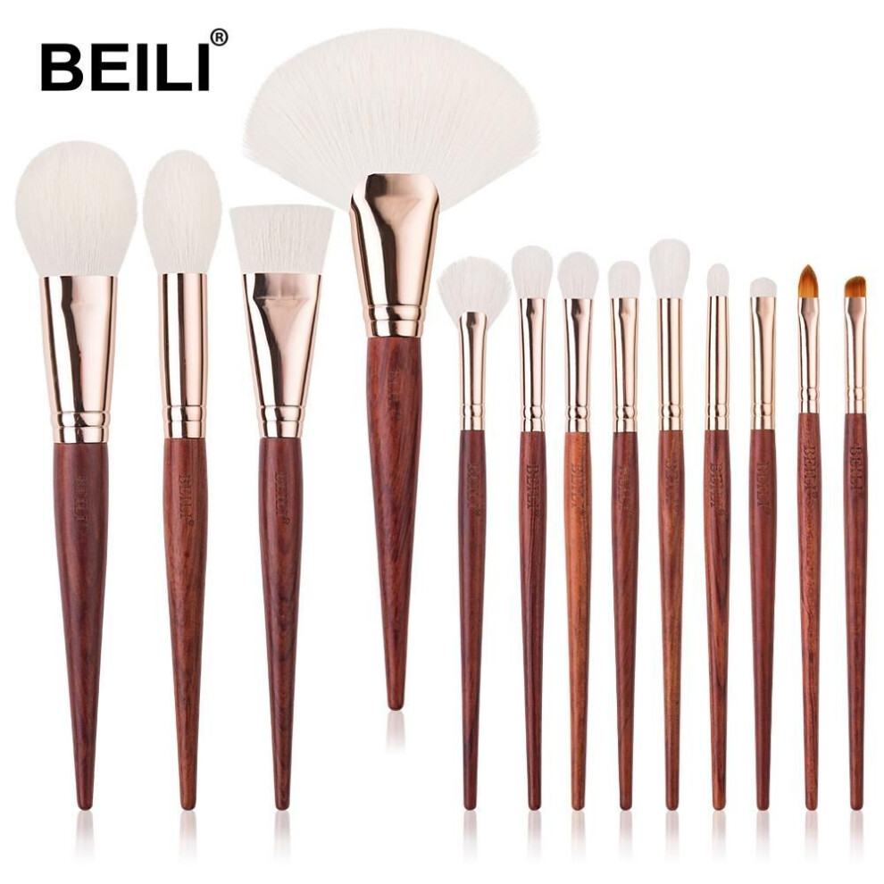 Beili Mahogany Red Wood Professional Makeup Brushes Kit Foundation Eyeshadow Blush Natural 13pcs Face Makeup Up Brush Set