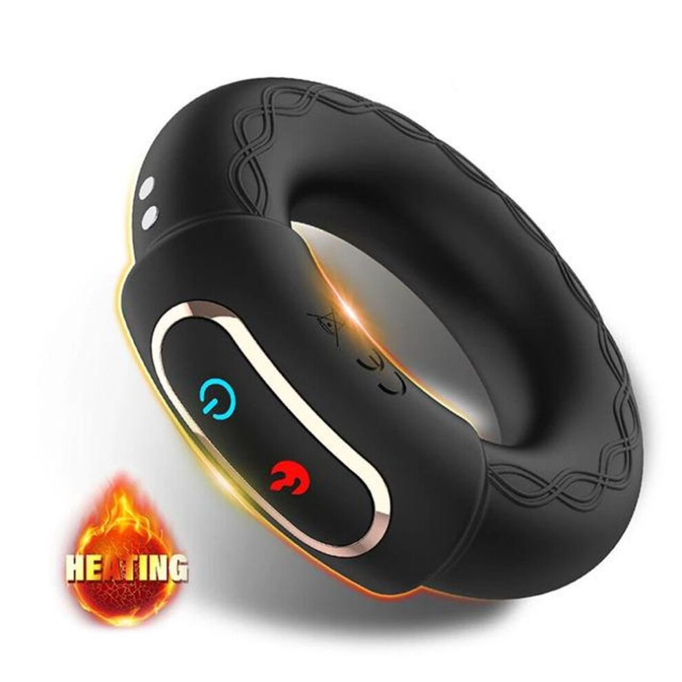 (black) Heating Cock Penis Vibrating Ring For Man Cockrings Male Delay Ejaculation Massager Long Lasting Erection Sex Toy Vibrator