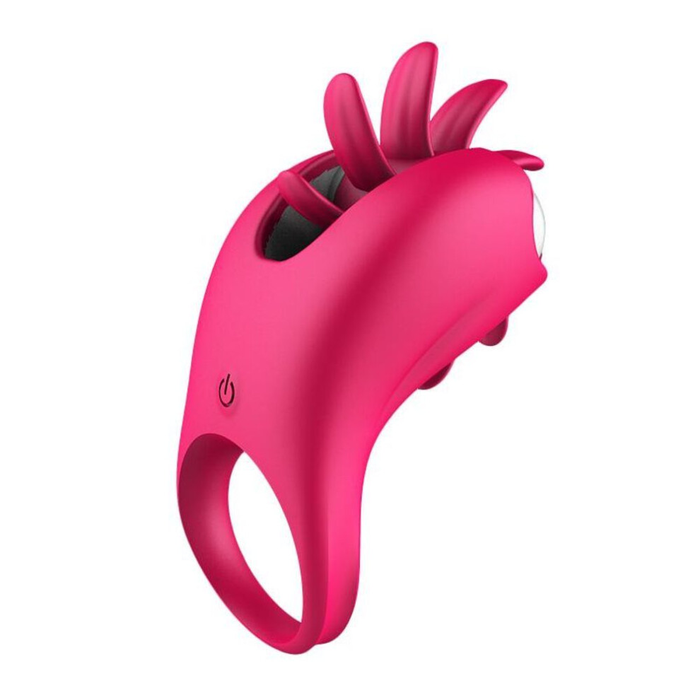 (rose red) New Vibrator Rotation Tongue Licking Vibrating Penis Ring G-spot Massager for Vagina Clitoris Stimulate for Couples Sex Toys