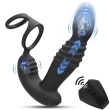 (black) Dual Motor Silicone Anal Plug Prostate Stimulator Penis Ring Retractable Male Masturbator Vibrating Butt Plug Sex Toys for Man