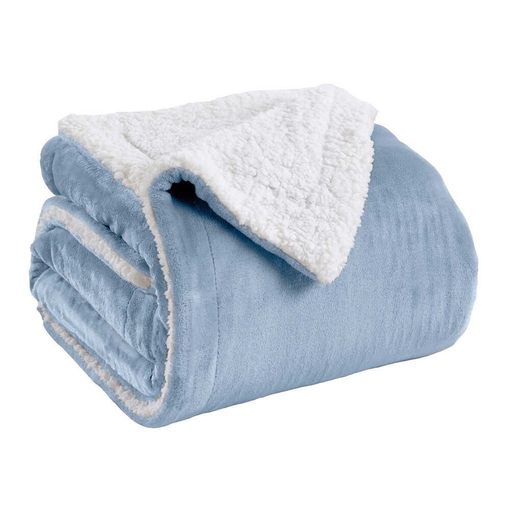 Plaid Great Bay Home en polaire sherpa et velours, bleu poudre, pour lit double ou queen size. Couverture    paisse pour fauteuil, canap    ou lit. C