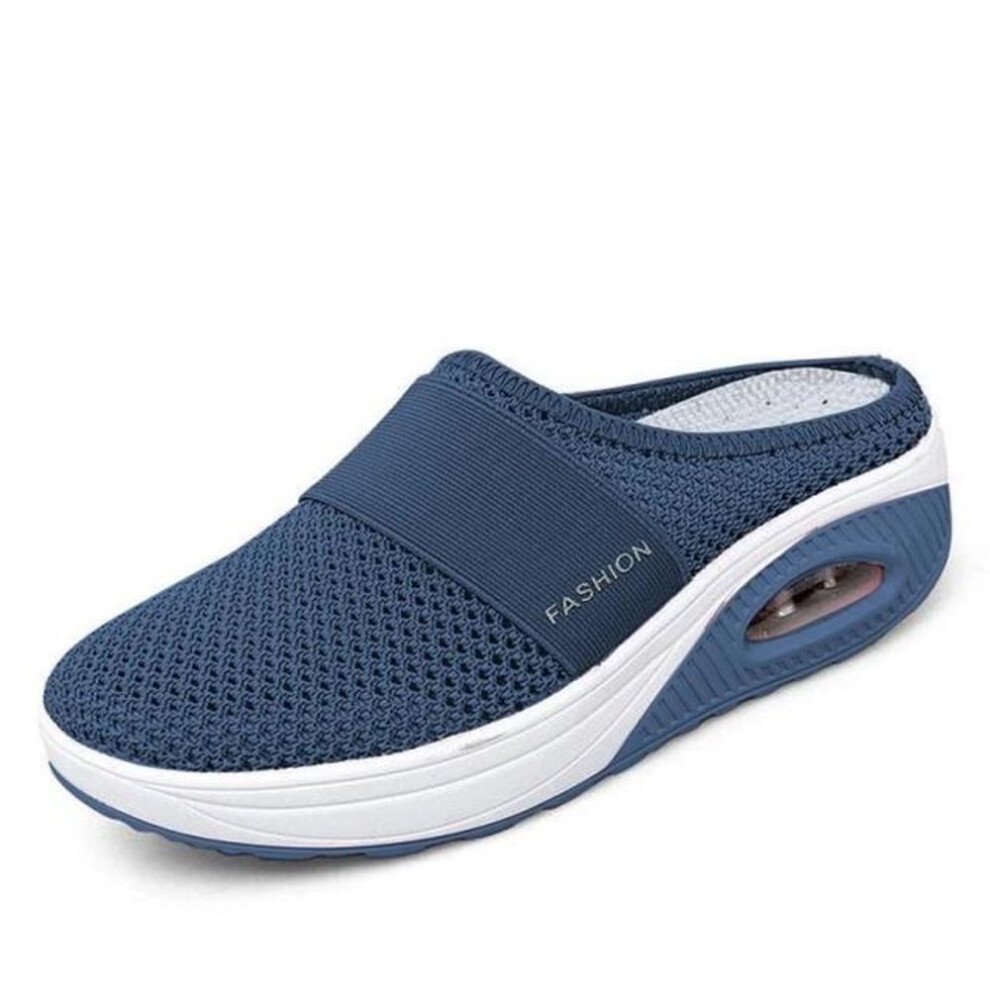 (blue, 39) Mesh Breathable Women Wedge  Slippers Premium Slippers Vintage Anti-slip Casual Female Platform Retro Shoes Plus Size