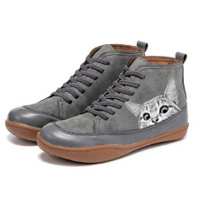(gray, 38) Printed cat Casual Shoes Women's European and American Round-toe Platform Shoes
