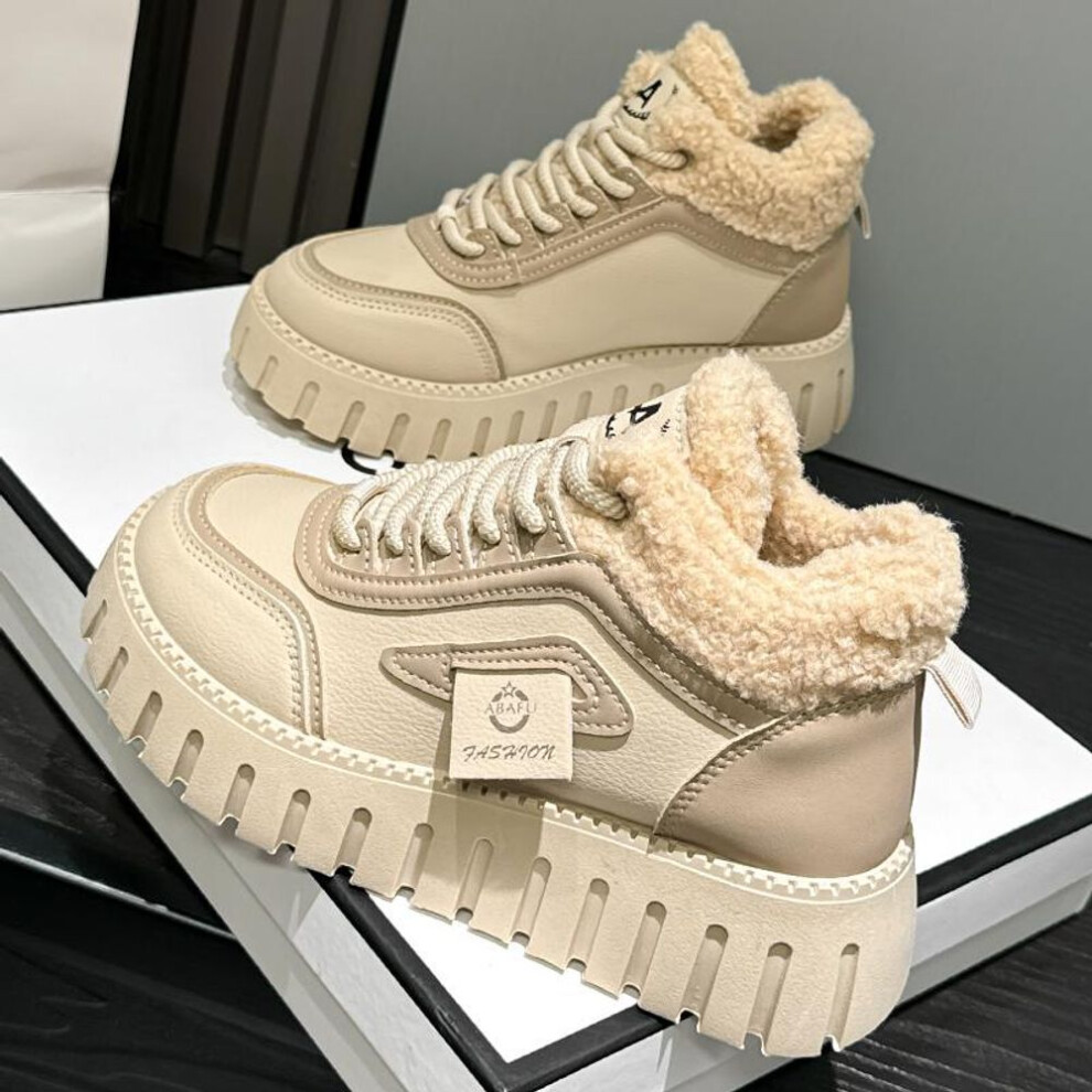 (khaki, 36) Mctin Women&apos;s Boots Winter Thick Soled Fleece Warm Shoes Fashionable And Comfortable Casual Sneakers