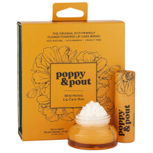 Set de cuidado labial Poppy & Pout | B   lsamo labial y exfoliante | Tubos de cart   n sostenibles y frascos de vidrio | Cera de abeja natural | Acei