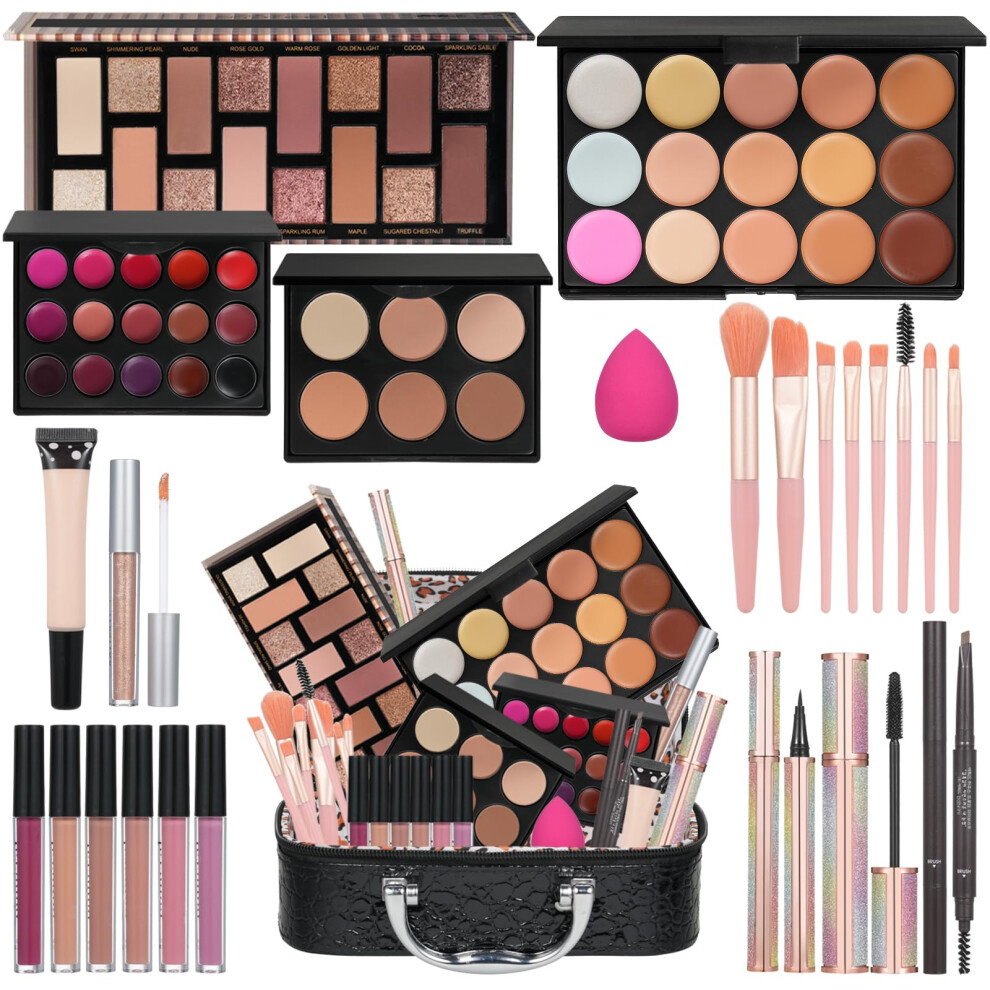 Moobirlet All In One Makeup Kit For Girls Gift, Makeup Kit For Women Full Kit Includes Sponge Eyeshadow Liquid Lipstick Concealer Eyeliner Eyebrow Makeup Bag