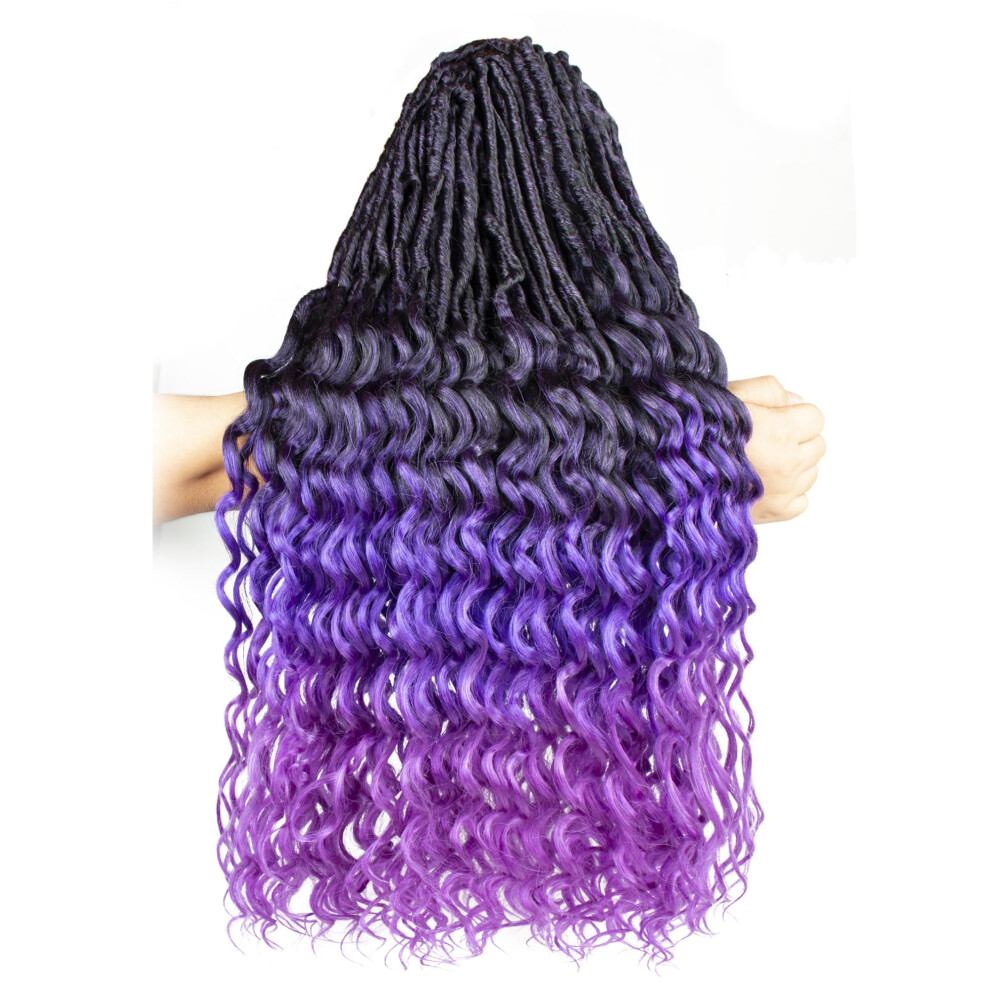 Goddess Faux Locs Crochet Hair- 24 Inches 8 Packs 112 Strands Pre Looped Ombre Black to Purple Synthetic Hair Extensions, Soft Goddess Locs with Long