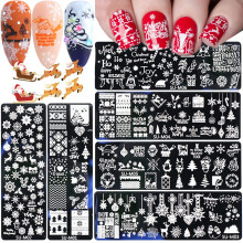 Plaques de stamping pour ongles de Noël, 6 pièces, kit de tampons pour ongles de Noël, flocons de neige, élan, arbre de Noël, cloche, bonhomme de