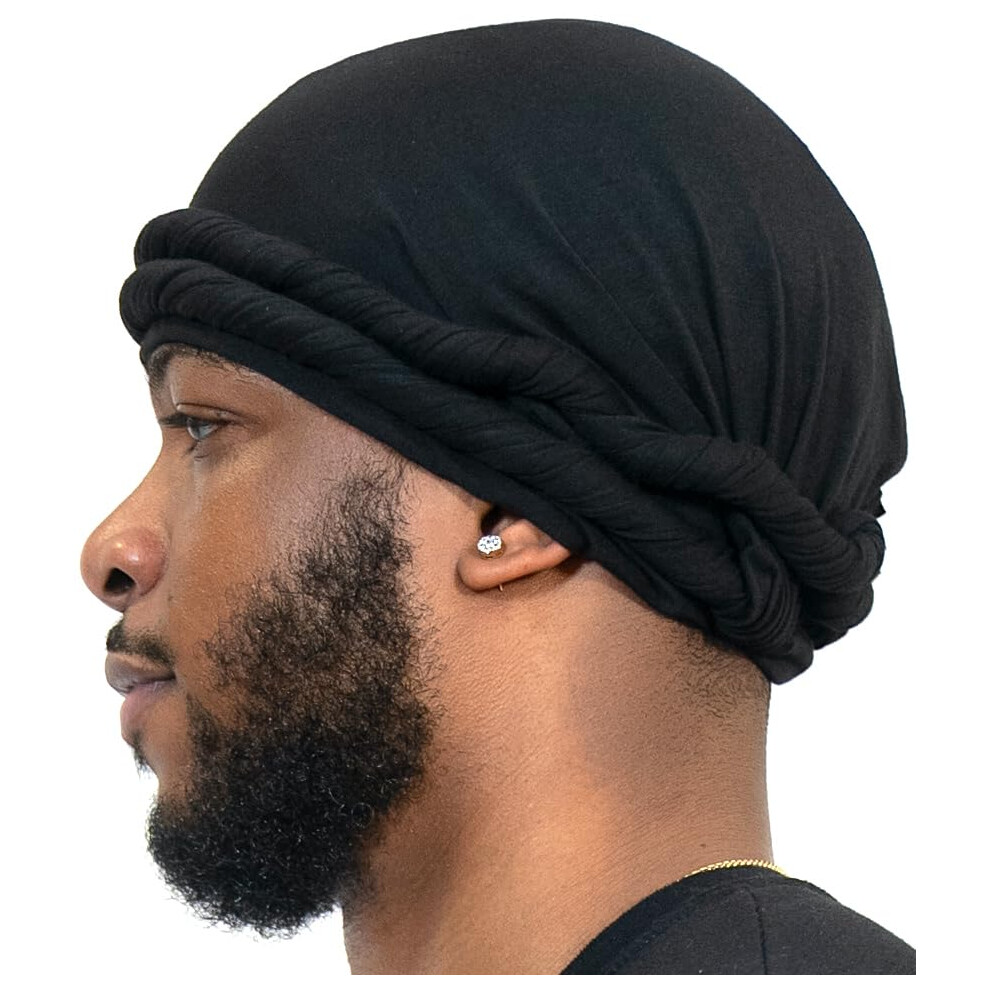 Veeta Superior Halo Turban, Kopftuch Mit Seidensatinfutter, Vorgebundener Turban F R M Nner Und Frauen, Turban Durag Wave Cap Schwarz-image