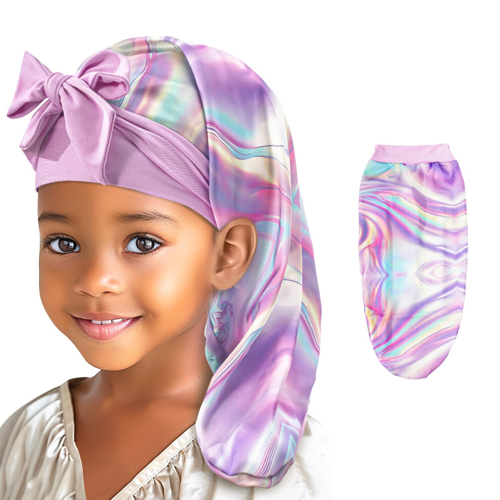 Lolalet Cuffia Seta Capelli Notte Per Ragazze, Bonnet Seta Lungo Per Dormire -1 Pezzi, Laser-image