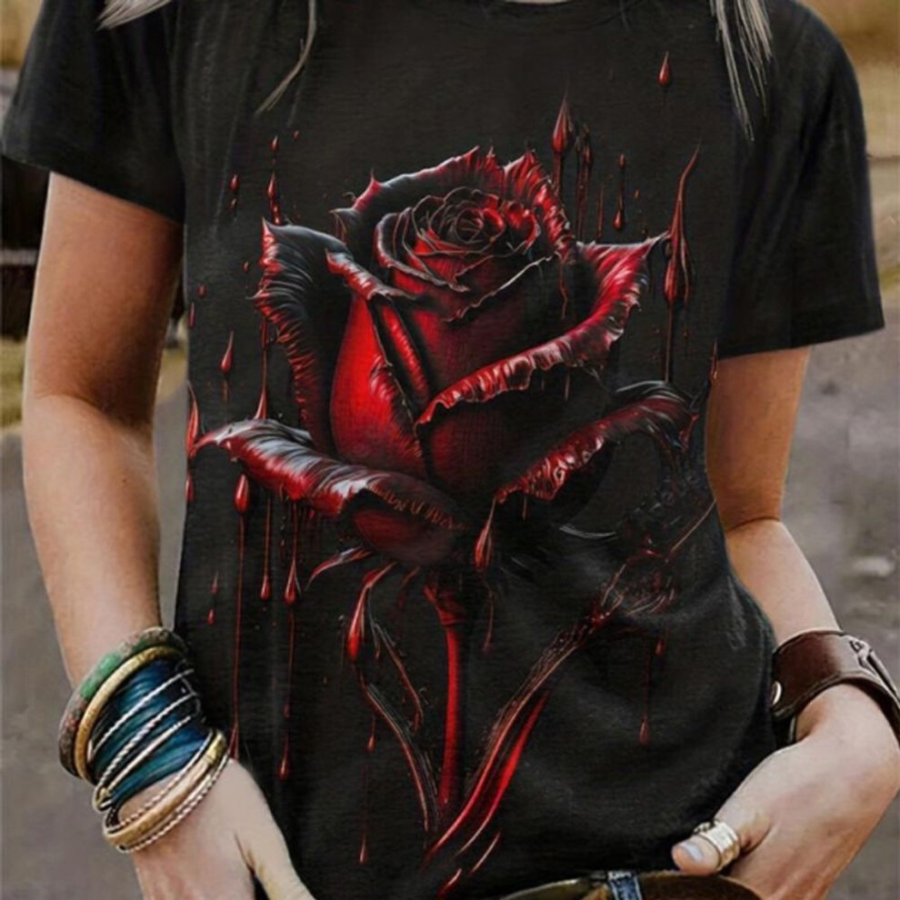 (L, as the picture) Women&apos;s T Shirts Fashion Short Sleeve Top For Women 3D Safflower Pattern T-shirt Y2k Women Blouse Oversized Tees Female Clothing