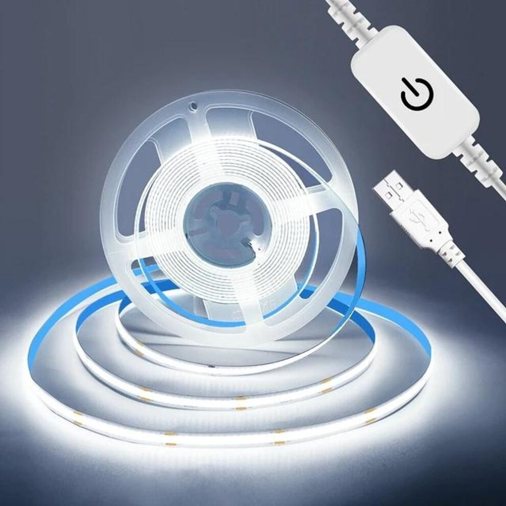 (white, 2M) Super Bright Usb 5v Cob Flexible Led Strip Light With Dimmable Touch Sensor Switch Linear Cob Tape For Backlight Kitchen Decor
