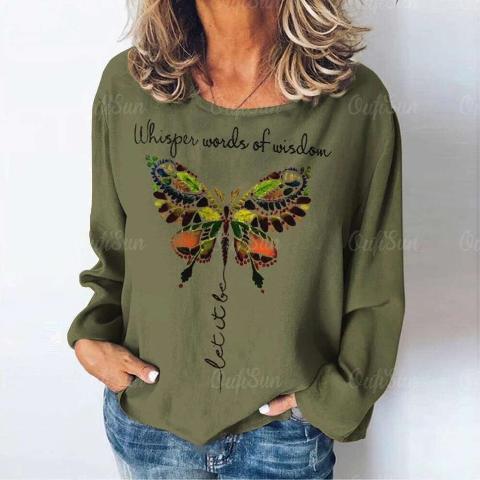 (XL, as the picture) Women&apos;s Long Sleeve T Shirt Vintage Print Tops Daily Weekend Basic Girls O Neck Tshirt Female Y2k Tees Oversized Autumn Clothing
