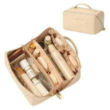 Omeily Travel Makeup Bag Organizer Countertop Case Toiletry Cosmetic Bag for Women Vanity Storage Box Bathroom Counter Skincare Organizers Pouch with