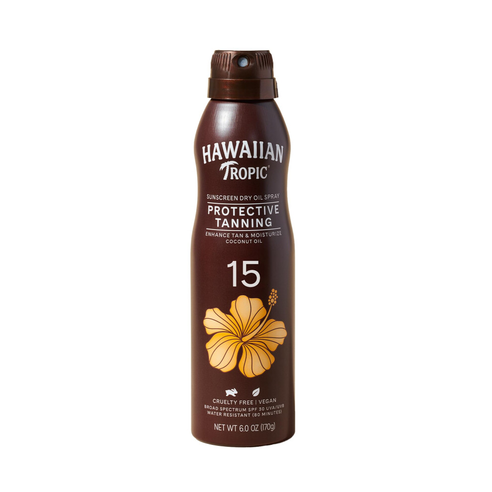 Hawaiian Tropic Protective Tanning Sunscreen SPF 15 Dry Oil Spray, 6oz | Sun Tanning Oil for Outdoor Sun, Suntan Oil, Tanning Spray with SPF, Hawaiian