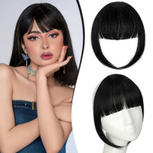 Fanguilar-pony Haarclip-in-pony Nep-pony Haarclip Donkerzwarte Franse pony Haarclip-on-pony voor vrouwen Clip Nep pony Franje met tempels Haarstukjes