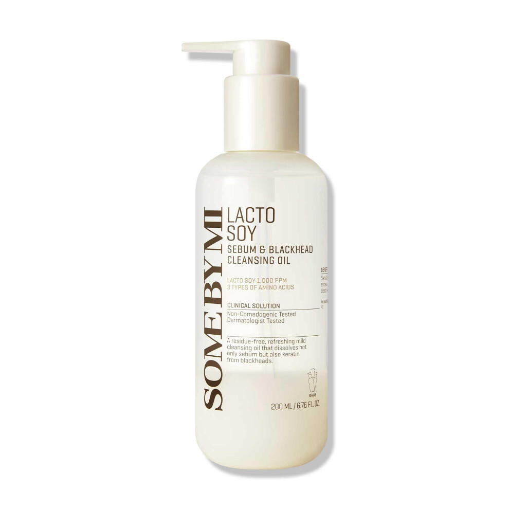 Some By Mi Lacto Soy Sebum & Blackhead Cleansing Oil - 6.76Oz, 200Ml - Daily Vegan Makeup-Removing Korean Oil Cleanser For All Skin Types - Deeply Cle