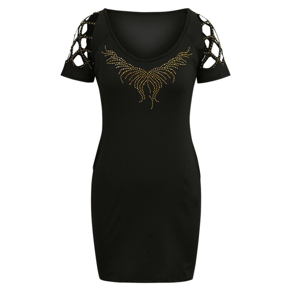 (gold, 2XL) Women Print Sexy Bodycon Mini Dress Summer Party Sundress