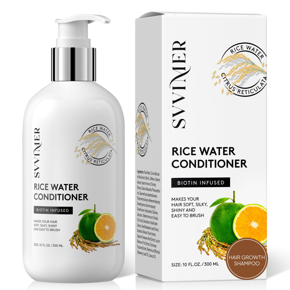Svvimer Rice Water Hair Growth Conditioner - Thickening Conditioner With Biotin For Hair Loss And Thinning Hair - Sulfate Free For Women And Men 10 Fl