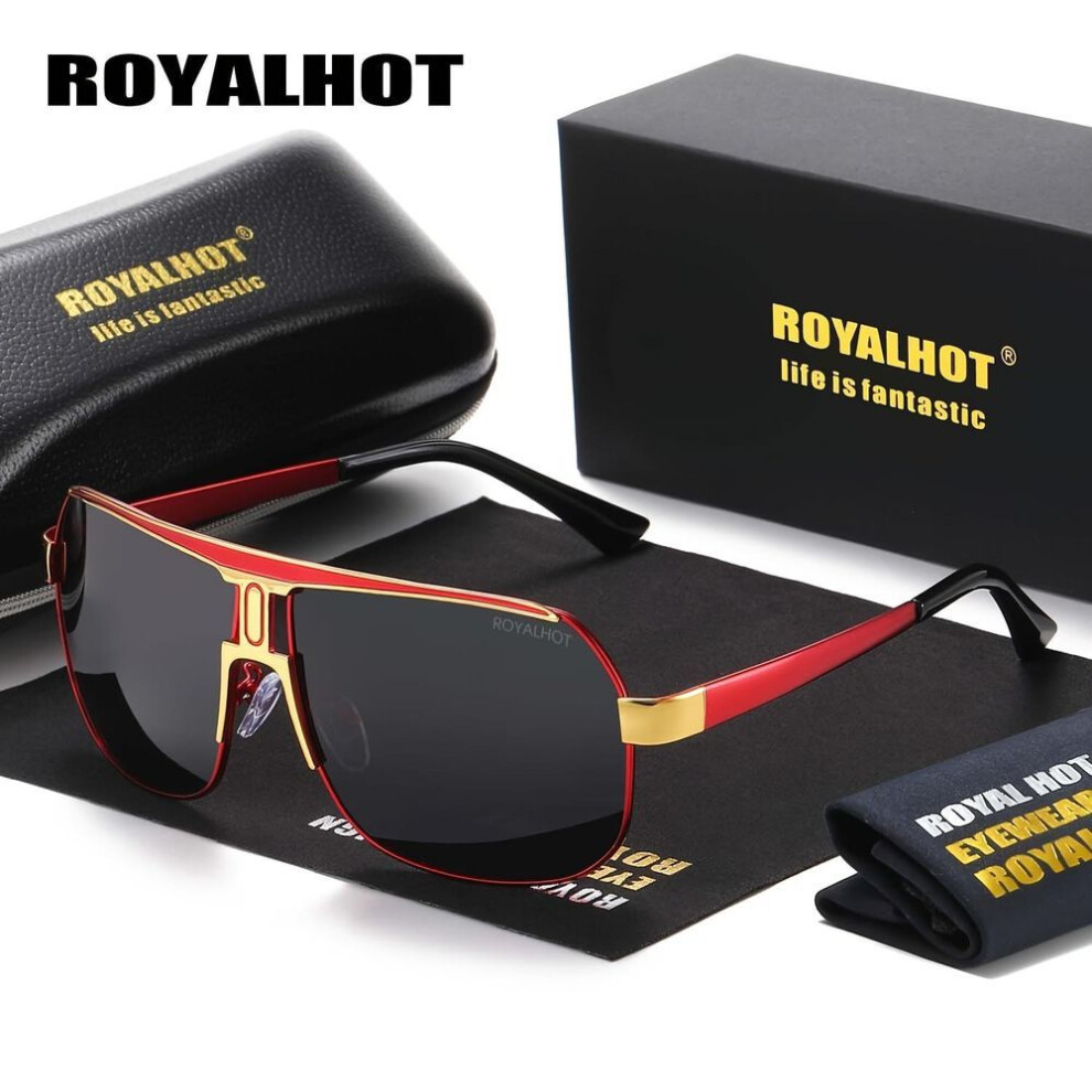 (red) RoyalHot Men Women Polarized Alloy Square Oversized Frame Sunglasses  Driving Sun Glasses Shades Male