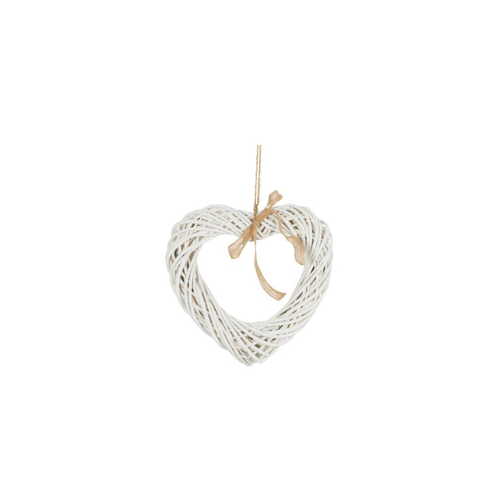 New Hanging Wicker Heart with Ribbon - White - Depth: 5.5cm.