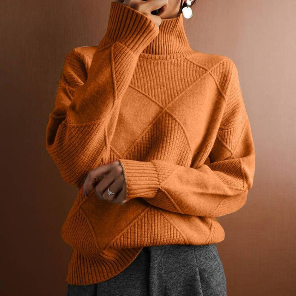(XXXL, orange) JKASHDK Women&apos;s Fashion Casual Solid Color Print Fall Winter Long Sleeve High Neck Loose Sweaters