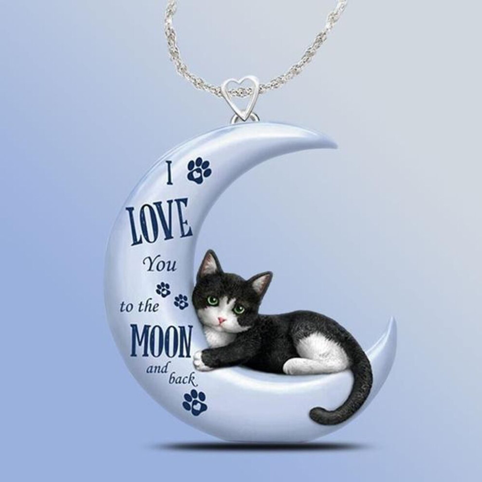 Exquisite Cat Necklace Blue Moon Rubber Cute Crescent Pendant Black Cat Necklace Jewelry Gift