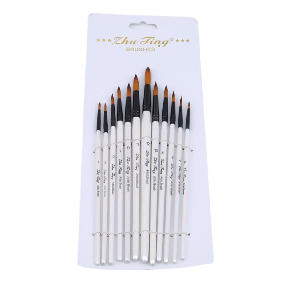 (white) 12pcs Artist Paint Brush Set Watercolour Acrylic Nylon Hair Oil Painting Tool Ma