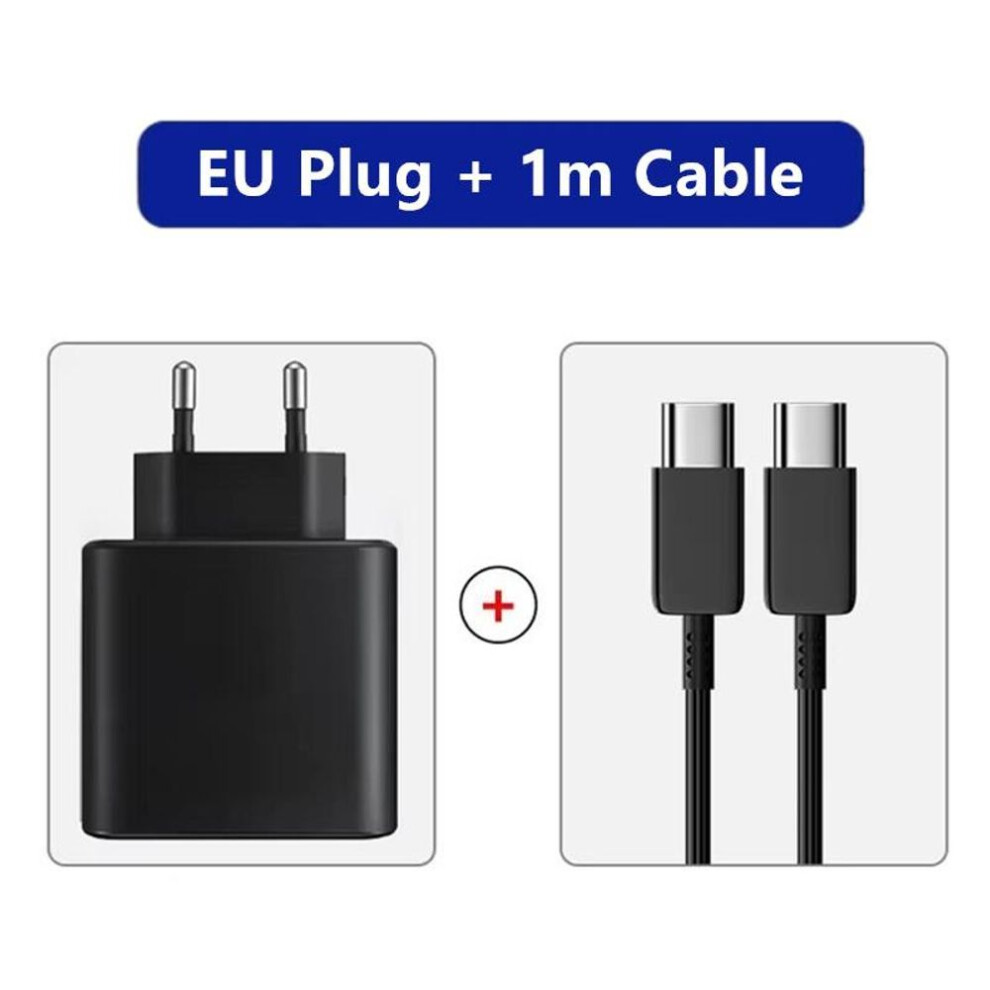 (EU Plug + 1m Cable) 5A 45W PD USB-C Super Fast Charger for Samsung S20 S21 FE S22 S23 Plus S24 Note 20 Ultra A53 A54 Type C to Type C Quick Charging Cable