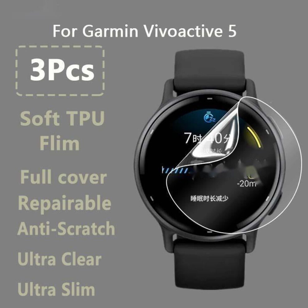 (clear, 3PCS -Vivoactive 5) 3pcs For Garmin Active Vivoactive 5 Smartwatch Ultra Clear Soft Hydrogel Repairable Film Screen Protector -not Tempered Glass