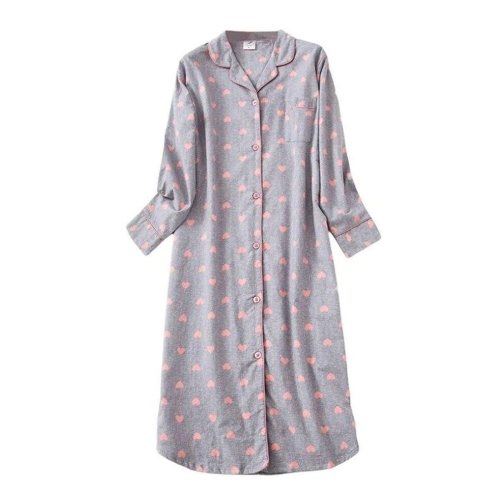 (XL) Women&apos;s Nightgown Button Down Sleepshirt Cotton Long Sleeve Cute Heart Pattern Nightshirt Pajama Top Boyfriend Notch Collar Sleepwear