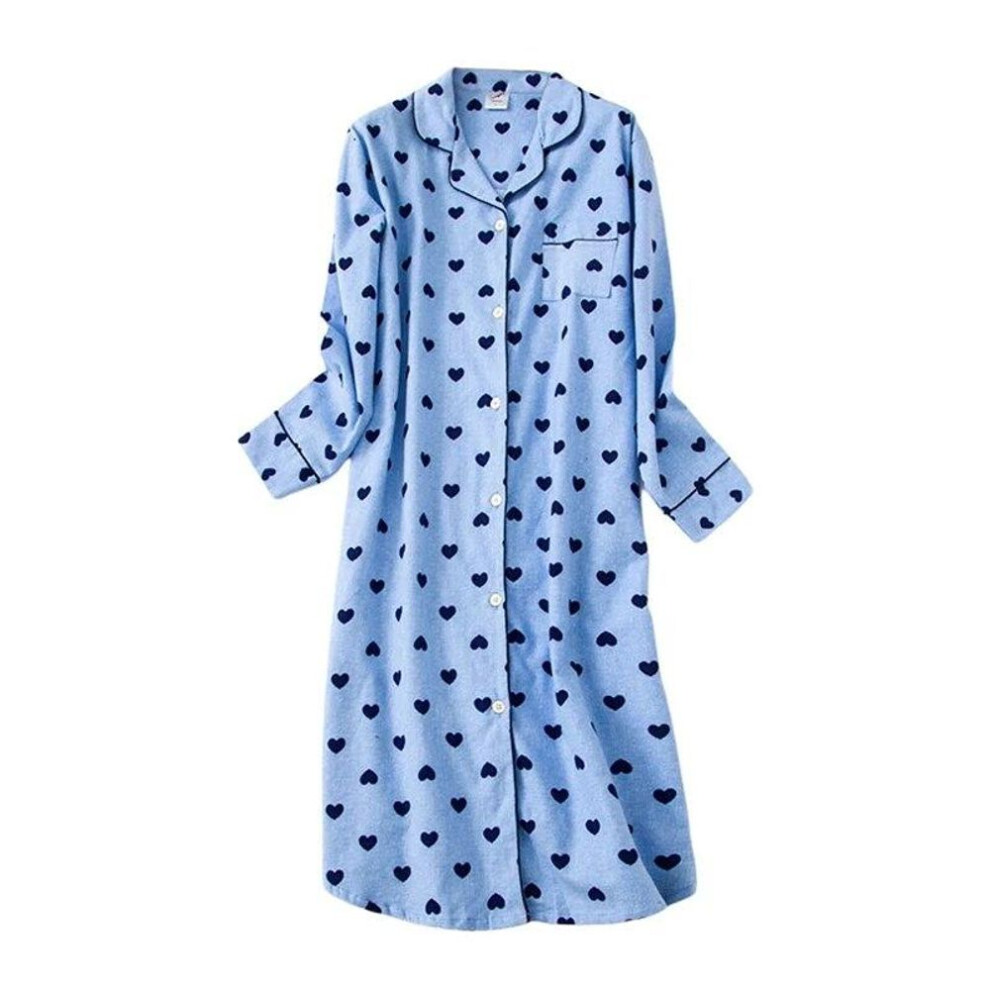 (M) Women&apos;s Nightgown Button Down Sleepshirt Cotton Long Sleeve Cute Heart Pattern Nightshirt Pajama Top Boyfriend Notch Collar Sleepwear