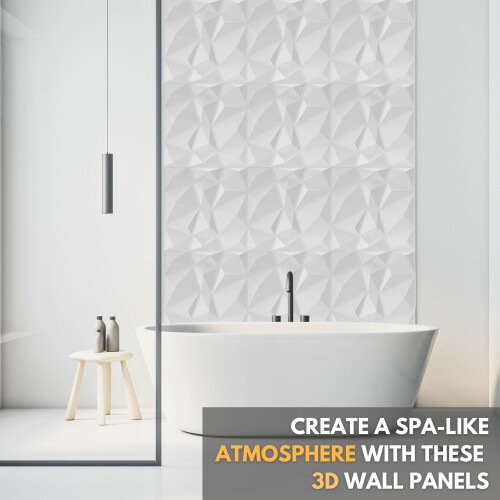 (White, Set of 14) Decorative 3D Wall Panels (50cm x 50cm) Diamond Design PVC Cladding Panel 2