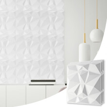 (White, Set of 16) Decorative 3D Wall Panels (50cm x 50cm) Diamond Design PVC Cladding Panel