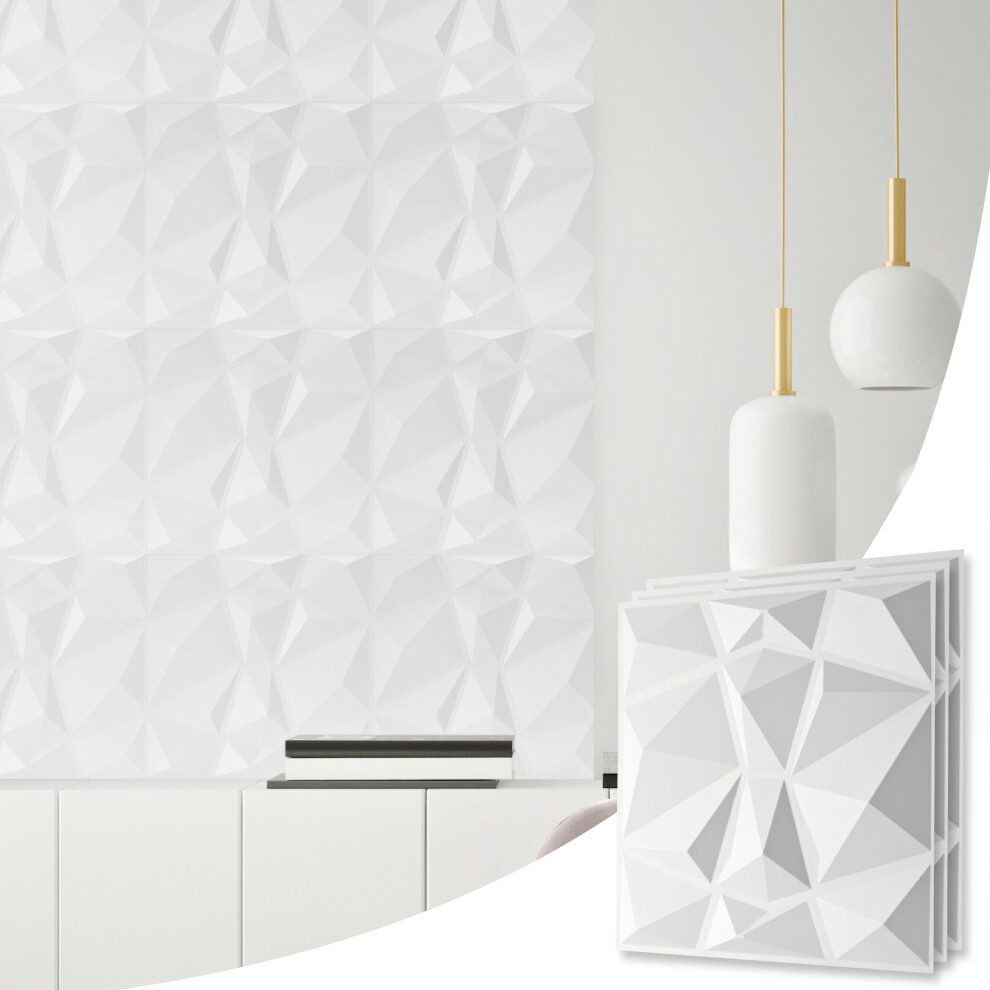 (White, Set Of 20) Decorative 3D Wall Panels (50Cm X 50Cm) Diamond Design Pvc Cladding Panel 5060947054172