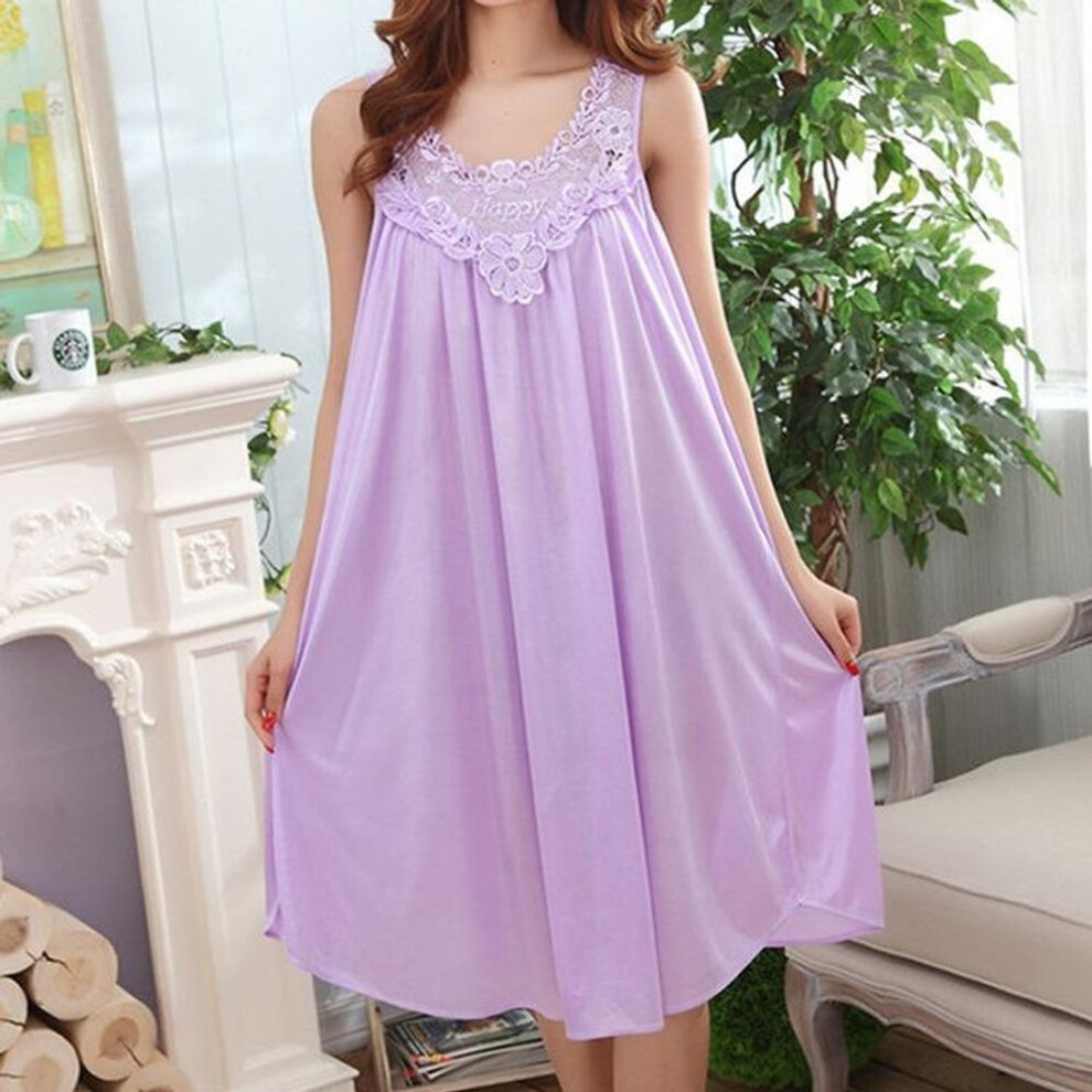 (light purple, One size) Women's Sexy Satin Nightgown - Casual Sleeveless Long Dress