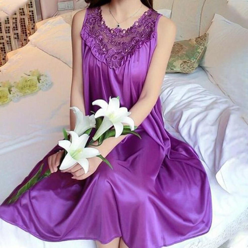 (dark purple, One size) Women's Sexy Satin Nightgown - Casual Sleeveless Long Dress