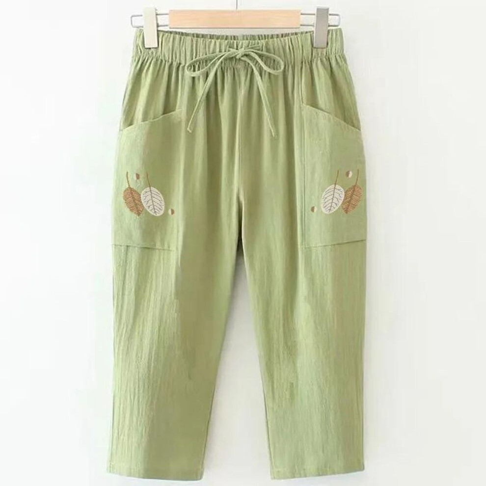 (green, 4XL) Cotton Summer Embroidered Capris