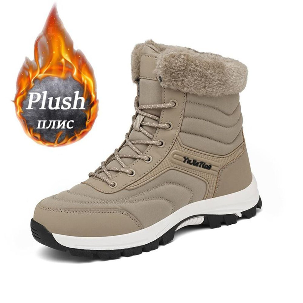 (sand, 41) Men Winter Snow Boots Women Outdoor Sneakers Super Warm New Hiking Shoes Waterproof Leather High Top Big Size Unisex Plush Boots