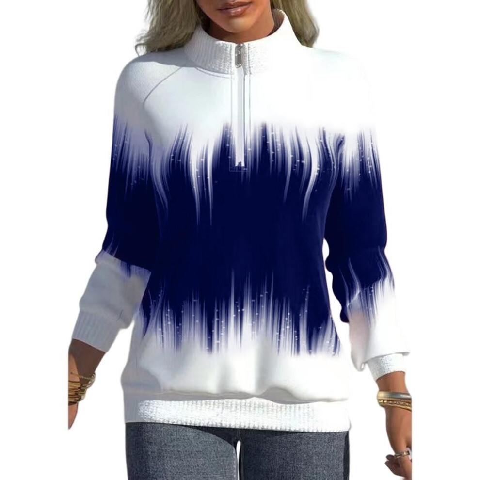 (3XL, blue) Womens Long-sleeve Sweatshirt with Half Turtleneck Zipper Cardigan Baggy Warm Ladies Tops Coat Fashion Casual Pullover Sweatshirts