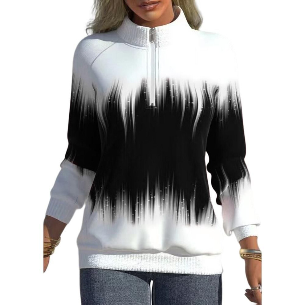 (L, black) Womens Long-sleeve Sweatshirt with Half Turtleneck Zipper Cardigan Baggy Warm Ladies Tops Coat Fashion Casual Pullover Sweatshirts