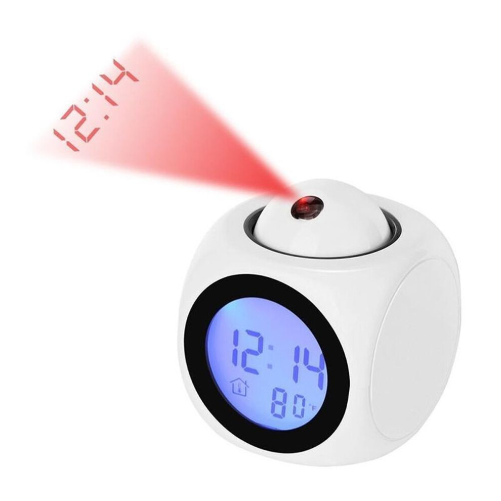 (white) Alarm Clock Led Digital Temperature Display Multifuntion Projector Voice Broadcast Bedside Lamp Children Baby Room Night Light