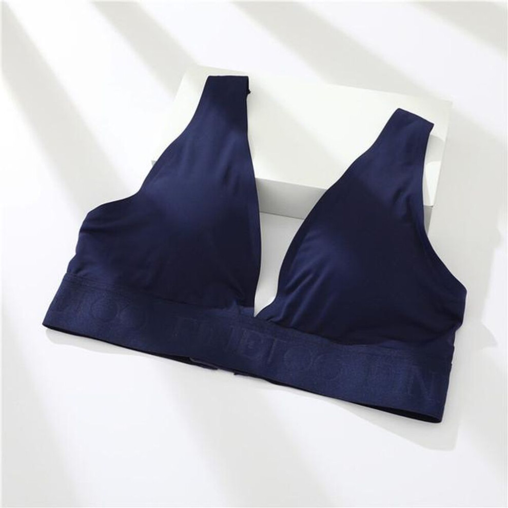 (blue, L) FINETOO S-XL V-Neck Women Bra Plus Size Cropped Top Female Lingerie Sexy Woman&apos;s Underwear Tube Tops Girls Push Up Active Bras