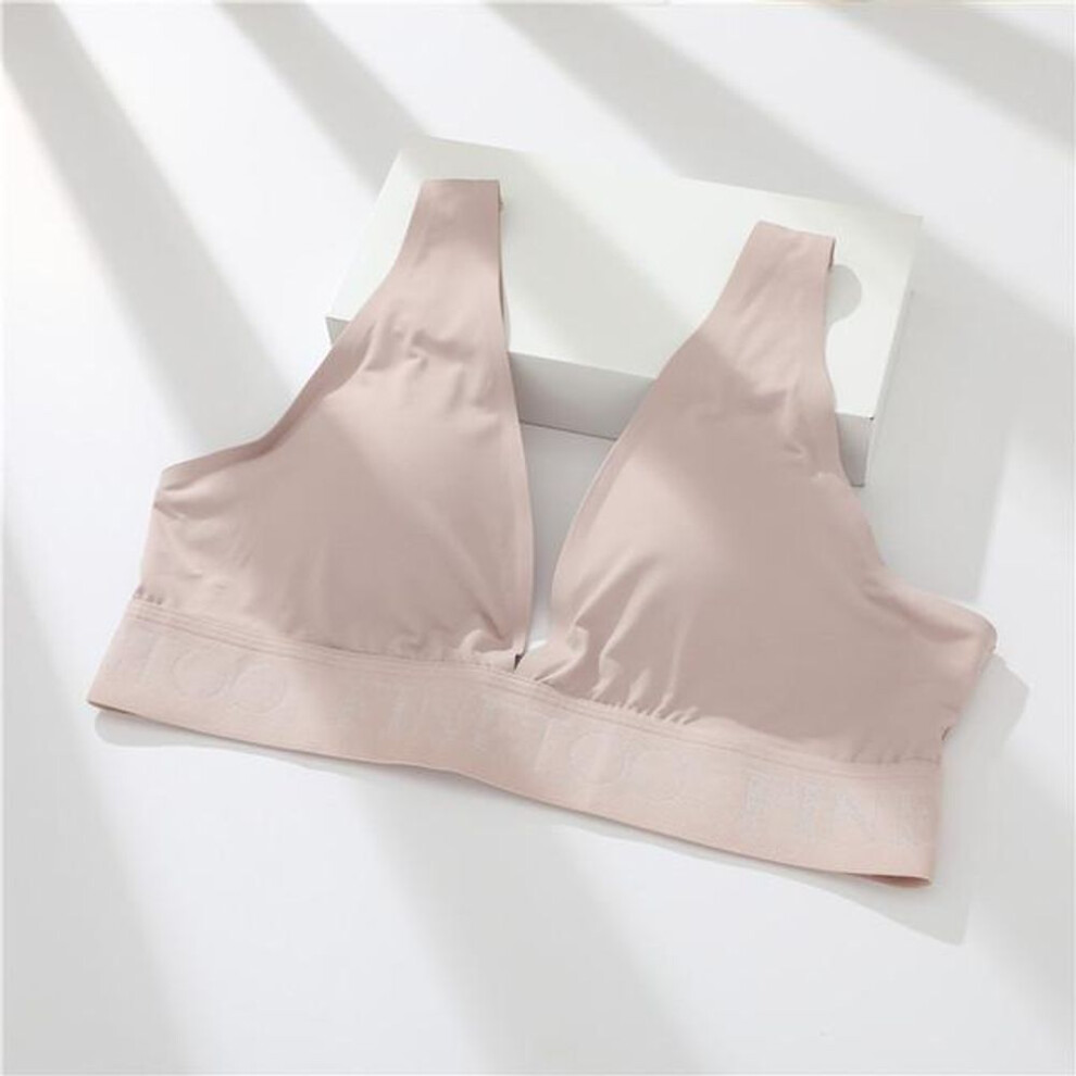 (apricot, M) Finetoo S-xl V-neck Women Bra Plus Size Cropped Top Female Lingerie Sexy Woman&apos;s Underwear Tube Tops Girls Push Up Active Bras