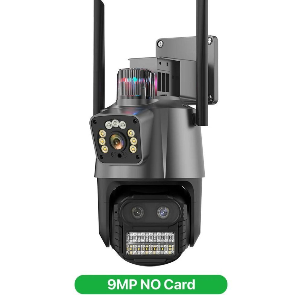 (9MP NO Card) New 4k 9mp Hd Eu Ip Camera Outdoor 8x Zoom Three Lens Dual Screen Wifi Ptz Camera 4mp Police Light Alarm Video Surveillance Onvif Icsee
